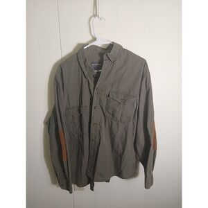 Woolrich Shirt Mens Large Green Cotton Elbow Patch Long Sleeve Button Front